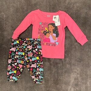 Children’s Place 0-3 Months Pink Cartoon Matching PJ Set